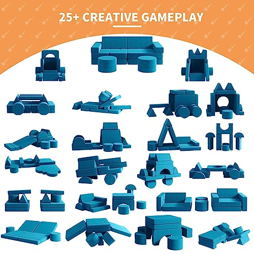 Modular Kids Play Couch with 2 Ottomans, Blueberry Z5281