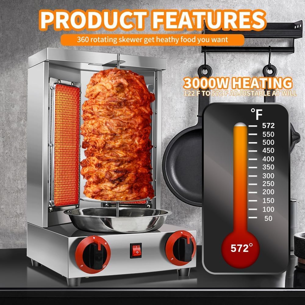 Gas Vertical Doner Kebab Machine with 2 Burner and Meat Catch Pan Y28708
