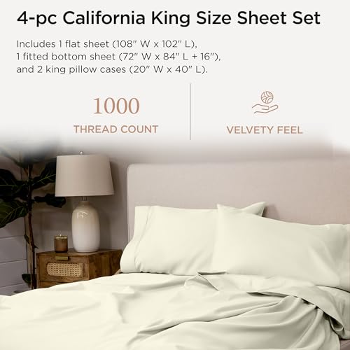 Queen Supima Cotton Sheet Set, 1000 Thread Count, 4 PC, Deep Pocket W881