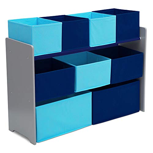 Kids Wood Table and Chair Set with Toy Organizer, Grey/Blue S330