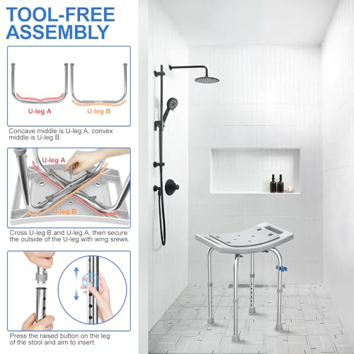 Heavy Duty Stainless Steel Shower Chair with Anti-Slip Seat and Grab Bar J12195