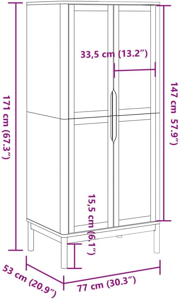 Wardrobe Solid Pine Wood Wax Brown with Wooden Legs P476368