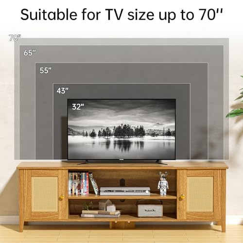 Rattan TV Stand for 65 70 Inch TV with Storage W918895