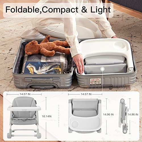 Toddler Booster Seat with Aluminum Frame, Adjustable Height and Tray, Grey I281