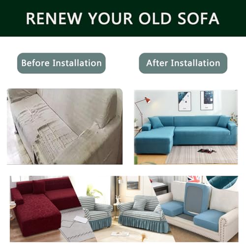 Stretch Sectional Couch Covers, 2 pcs Spandex Non Slip with Elastic Bottom for L Shape Sofa K9447