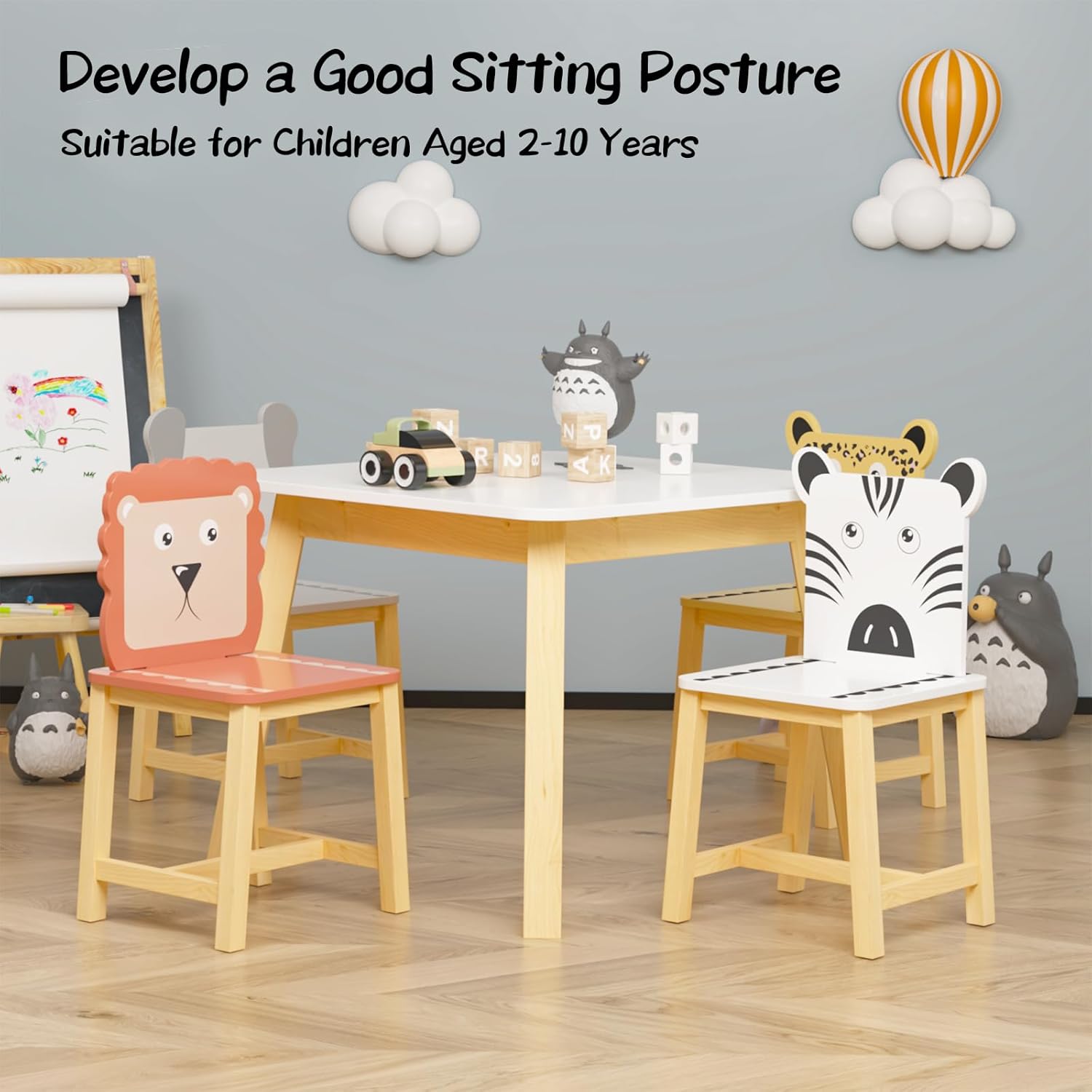 Children's Wooden Table and 4 Chairs Set for Ages 2-10 R550106