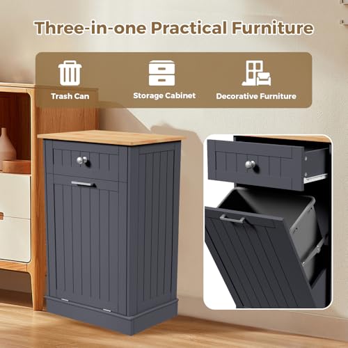 Tilt Out Trash Cabinet with Hideaway Drawer and Bamboo Cutting Board J46442