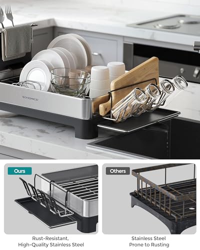Large Dish Drying Rack, Stainless Steel with Rotatable Spout, Fingerprint-Resistant for Kitchen Counter Q487
