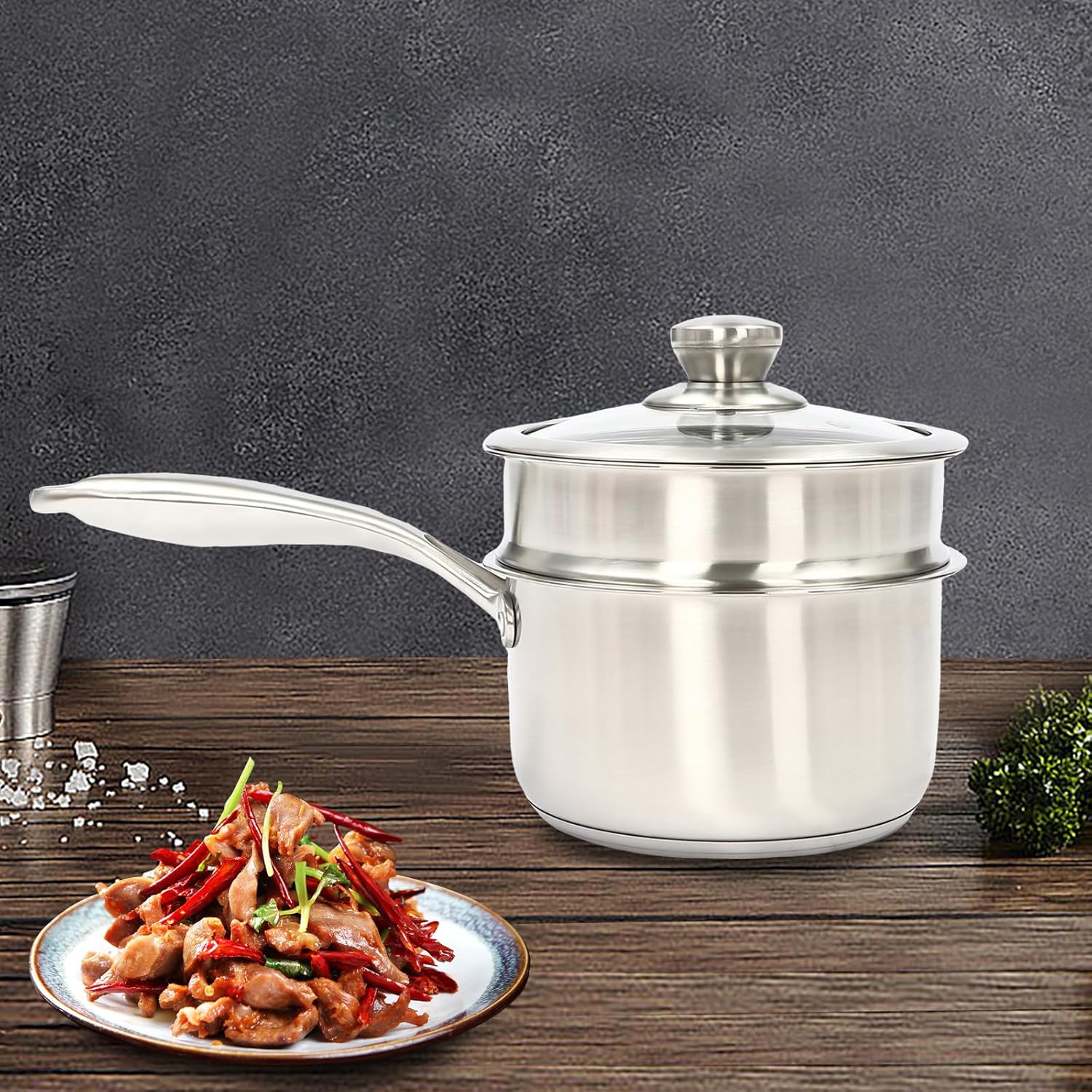 2-Layer Stainless Steel Steamer Pot with Transparent Lid B319