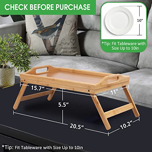 Bamboo Bed Tray Table with Foldable Legs and Handles for Sofa, Bed, Eating, Working F520