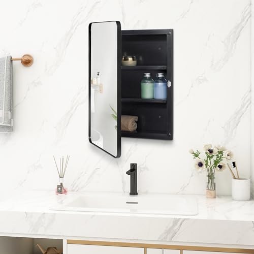 Black Beveled Edge Medicine Cabinet, 16 x 24 Inch H110573