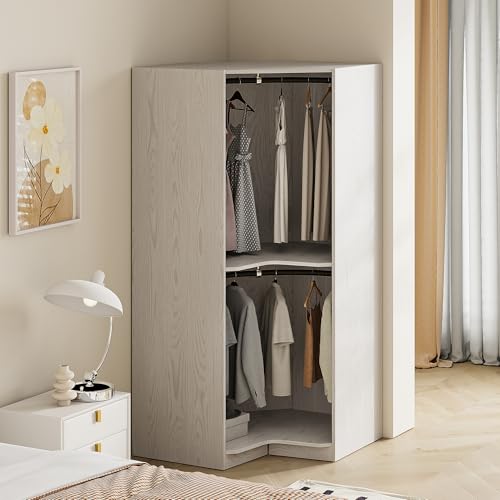 Corner Wardrobe Closet with Hanging Rods, Gray S777