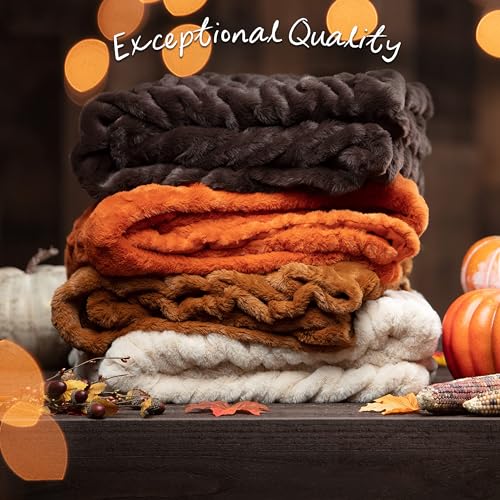 Ruched Faux Fur Throw Blanket, Reversible, 50" x 65", Dark Gray D10706