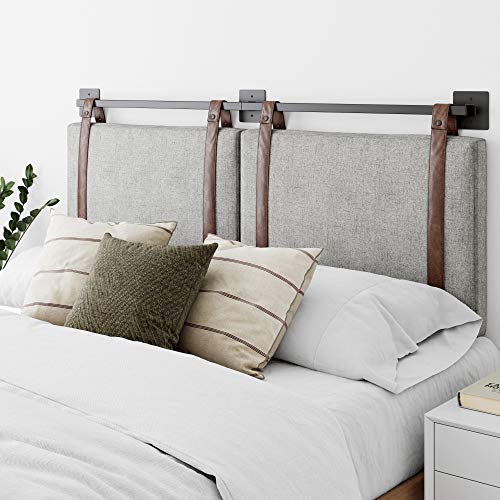 Nathan James Harlow Modern Wall Mount Hanging Headboard, Queen, Brown Faux Leather