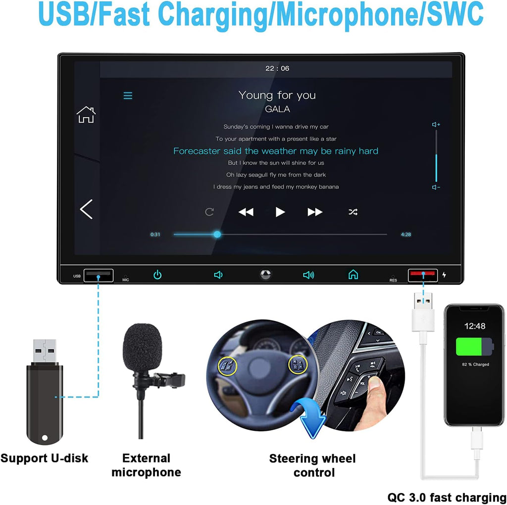Double Din Car Stereo with 7 Inch Touchscreen, Carplay and Android Auto C339