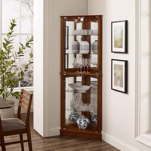 Corner Curio Cabinet with Lights, Glass Display, Adjustable Shelves P9885
