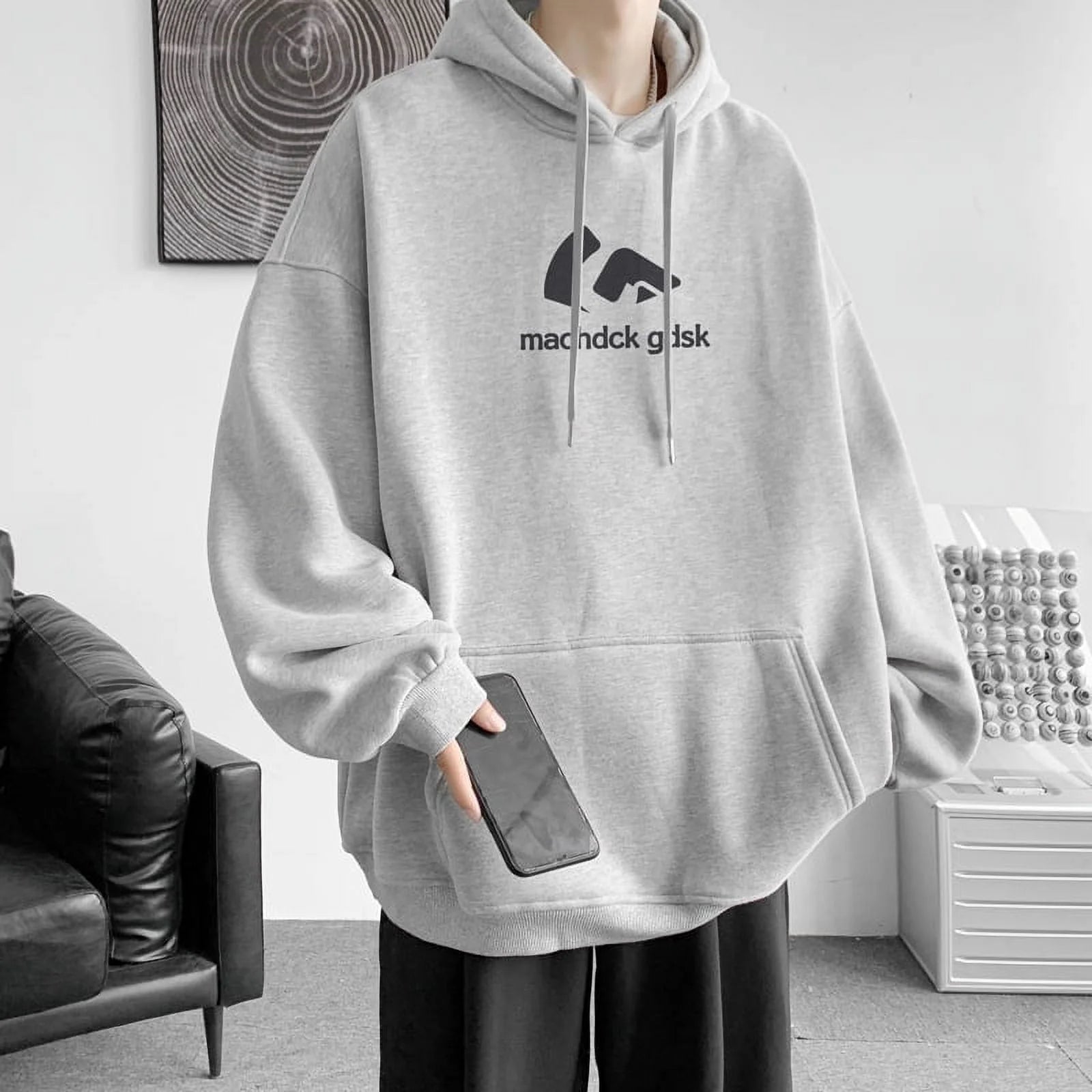 Hip Hop Hooded Sweatshirt Men's Loose Casual Jacket Black R59314