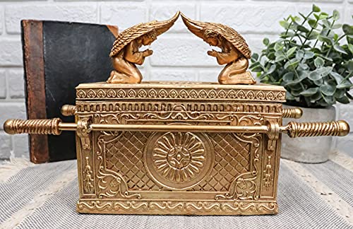 Large Matte Gold Holy Ark of the Covenant with Ten Commandments Religious Decorative Figurine Box Q672