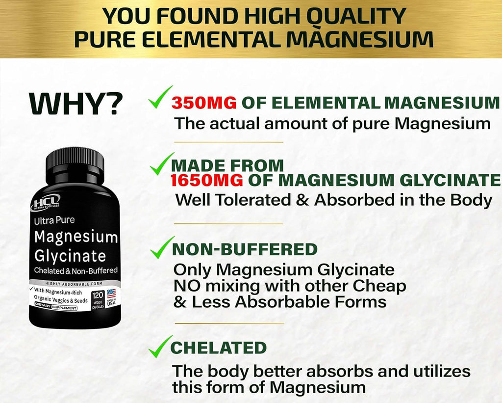 Magnesium Glycinate Capsules 350mg, Chelated High Absorption K210209