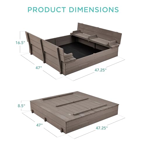 Kids' Outdoor Wooden Sandbox with Foldable Bench Seats R806