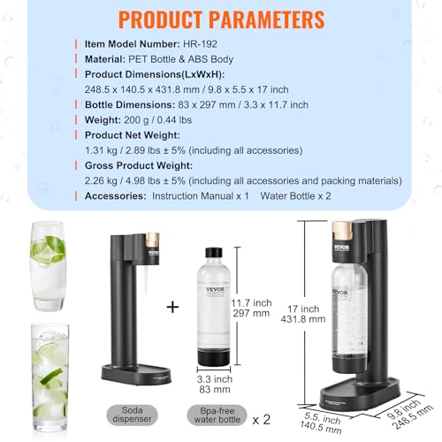 Sparkling Water Maker with 2 BPA-Free 1L PET Bottles F668