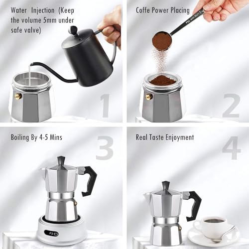 Moka Pot Stovetop Espresso Maker, 3 Cup, Silver Y781389