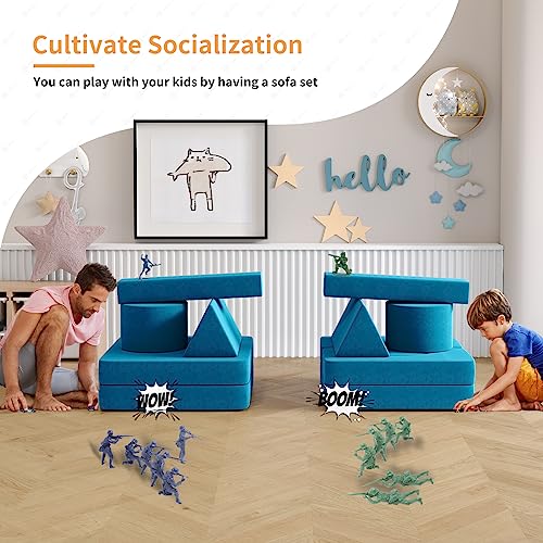 Modular Kids Play Couch with 2 Ottomans, Blueberry Z5281