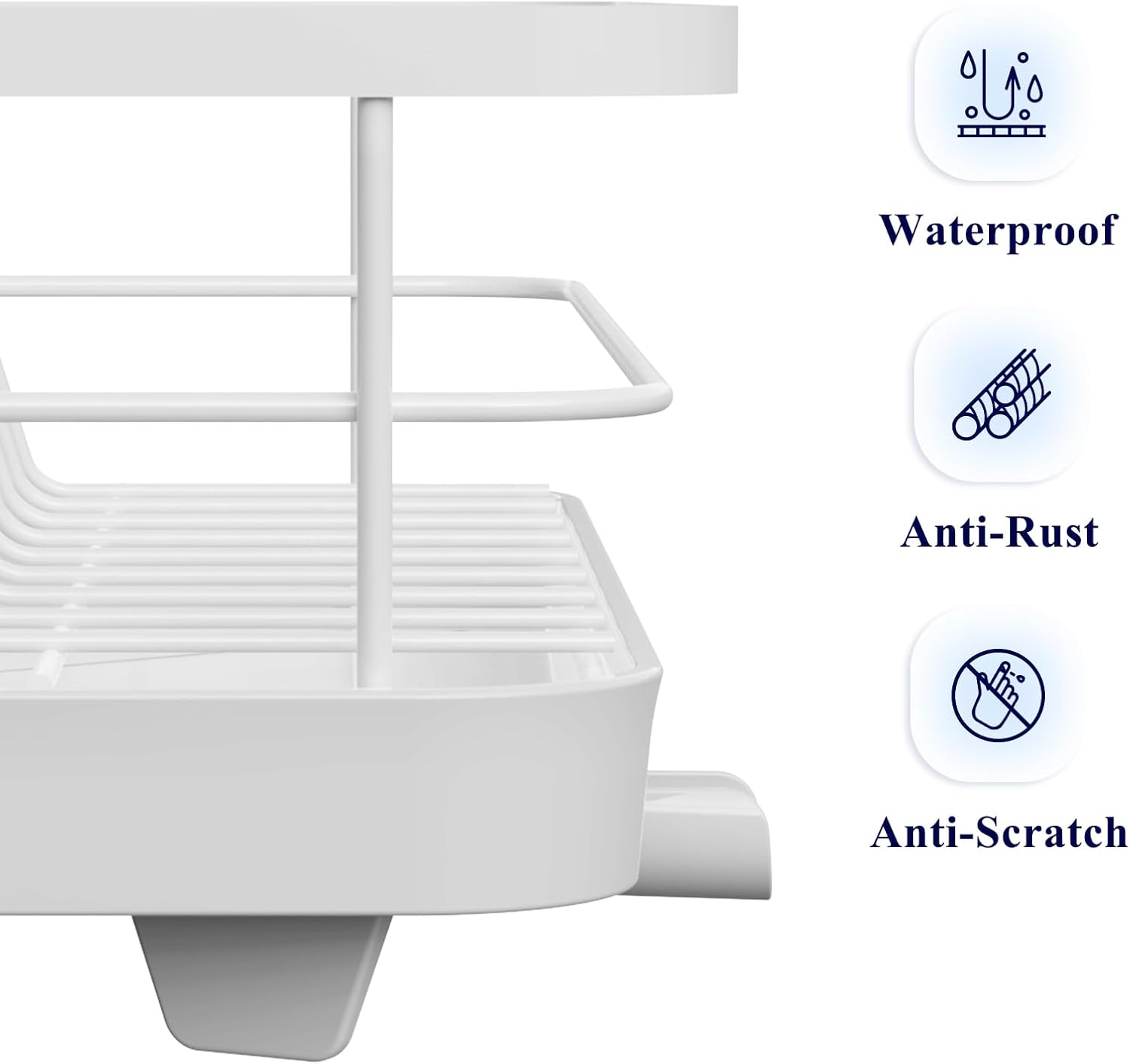 Dish Drying Rack for Kitchen Counter, Stainless Steel with Cutlery Holder, White D503