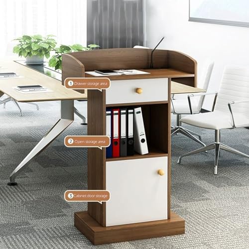 Floor Standing Lectern Podium with Drawer, Wooden Speaking Stand for Classroom and Meeting Rooms U976