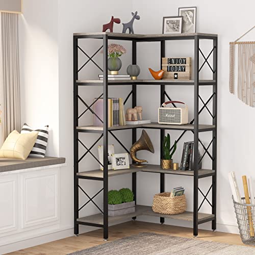 5-Shelf Corner Bookshelf, Modern Bookcase, Tall Storage Display Rack Z981