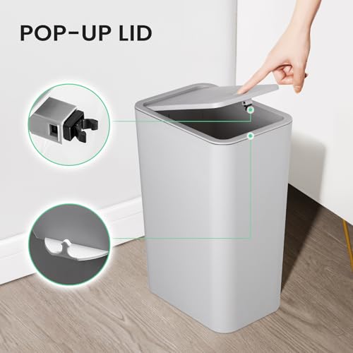 Bathroom Trash Can with Lid, 4 Gallon / 15 Liter, Plastic Wastebasket, White K52378