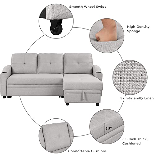 Pull Out Sofa Bed with Storage Chaise and Cup Holder Y126174