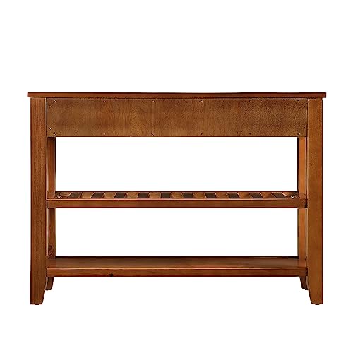 Console Sofa Table with 2 Storage Drawers and 2-Tier Shelves, Solid Wood, Antique White B488324