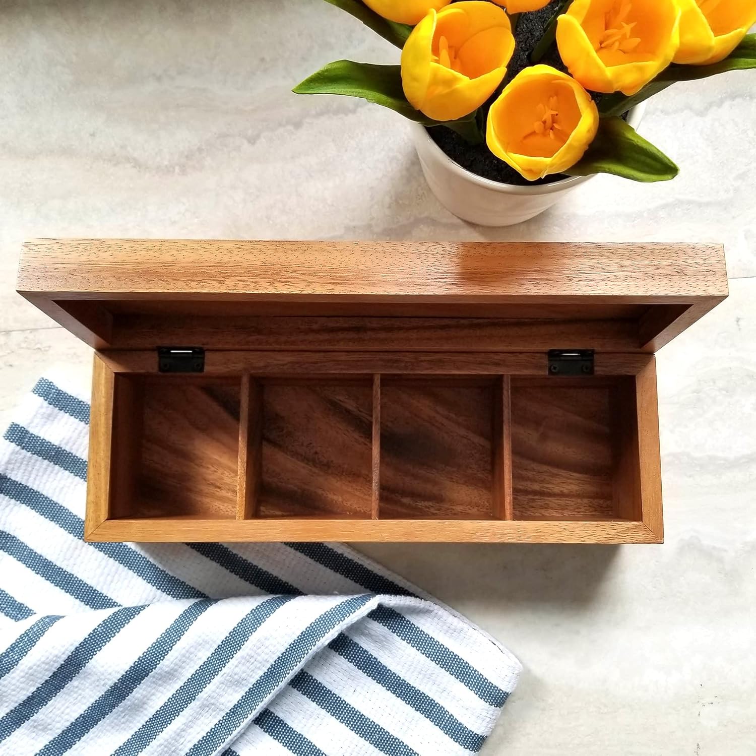 Acacia Wood Tea Box with 4 Sections Q723674