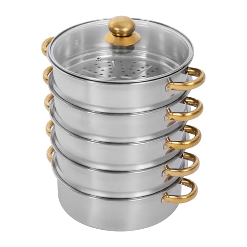 5 Tier Stackable Stainless Steel Steamer Pot with Glass Lid, 28cm A983