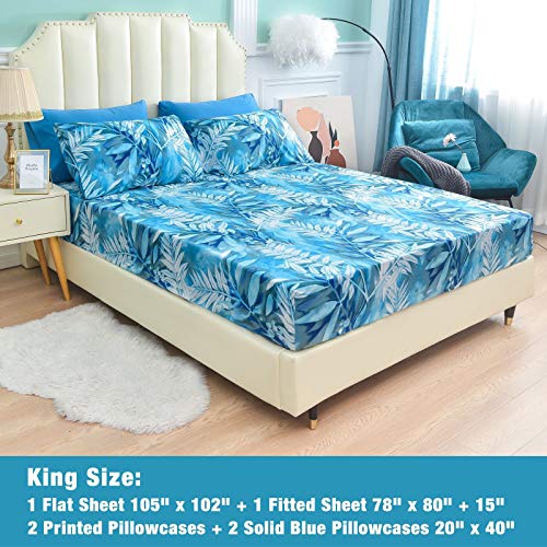 Mint Green Floral Printed Sheet Set Queen Size 6 Piece, Soft Microfiber Bed Sheets Extra Deep Pocket K72854