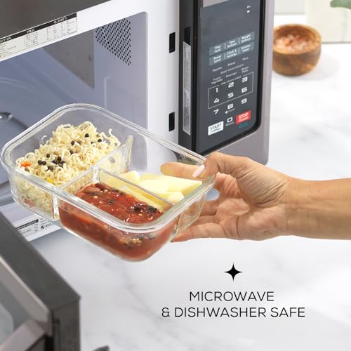 Glass Meal Prep Containers with Lids, 3 Compartment Bento Box, 5 Pack Q376068