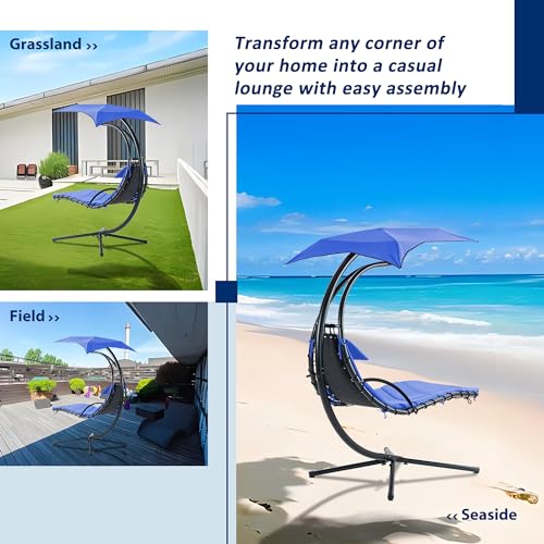 Hanging Chaise Lounger with Removable Canopy, Cushion and Built-in Pillow F183