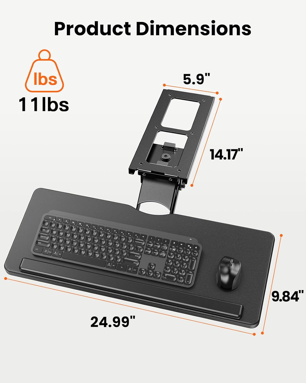 Sliding Keyboard & Mouse Tray Under Desk, Adjustable Height, Swivel & Tilt, Black A1379