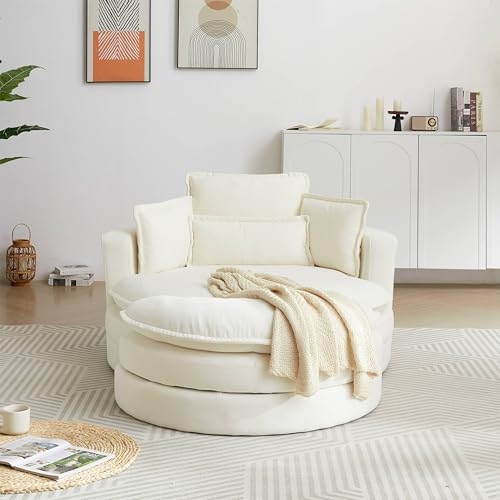 Modern Accent Barrel Sofa Chair with Storage Ottoman and Pillows W4655