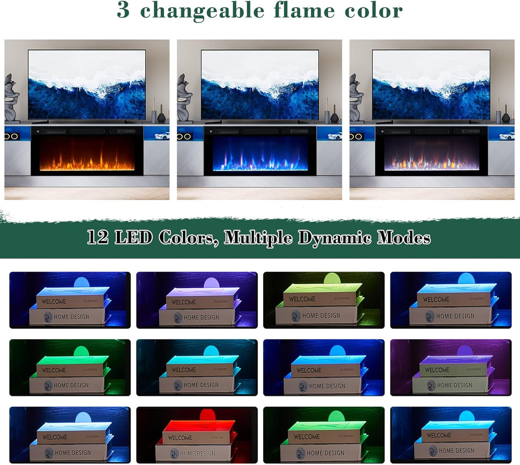 Electric Fireplace TV Stand for TVs Up to 80 Inch, Gray Wood Finish U91158