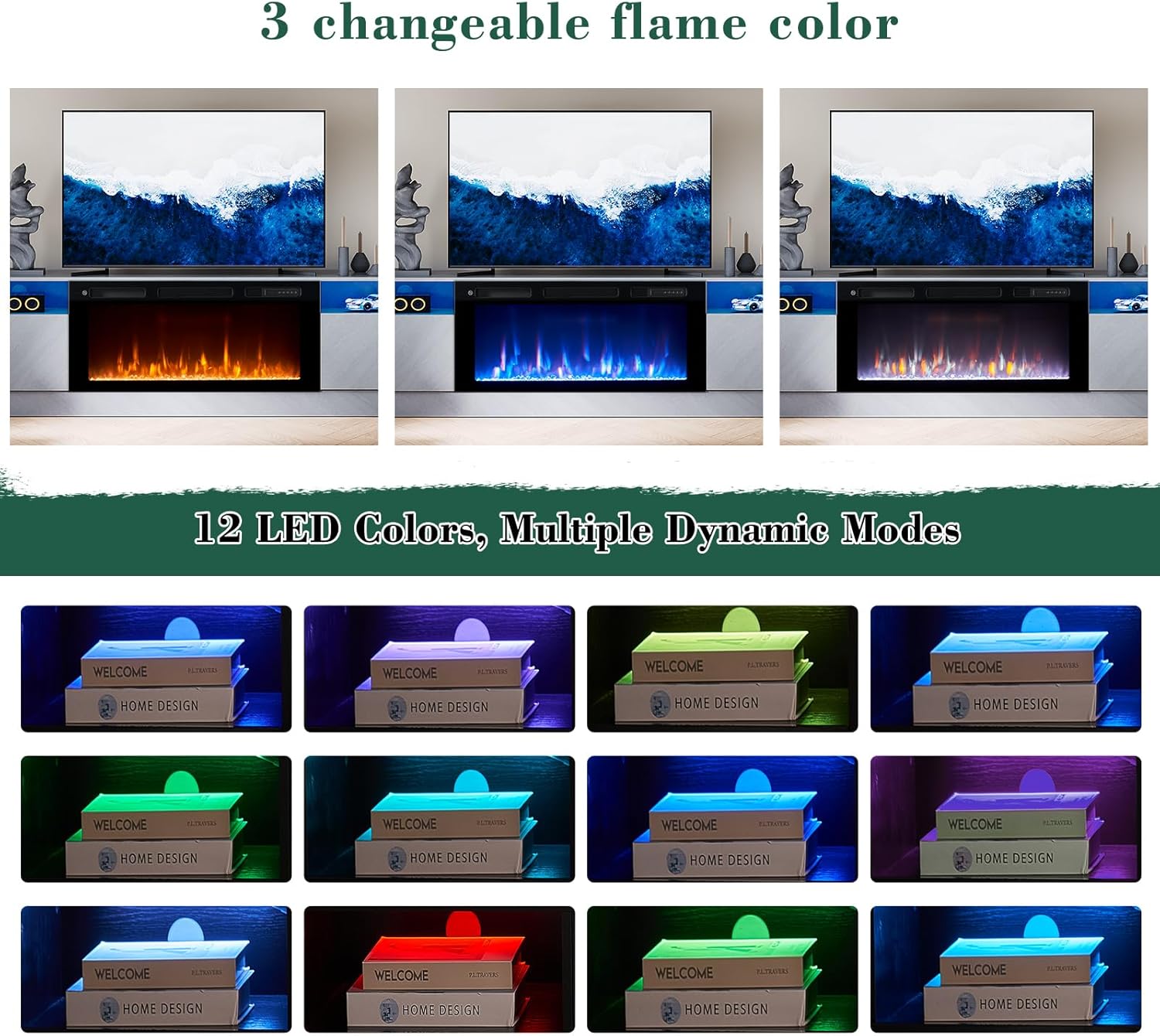 Electric Fireplace TV Stand for TVs Up to 80 Inch, Gray Wood Finish U91158