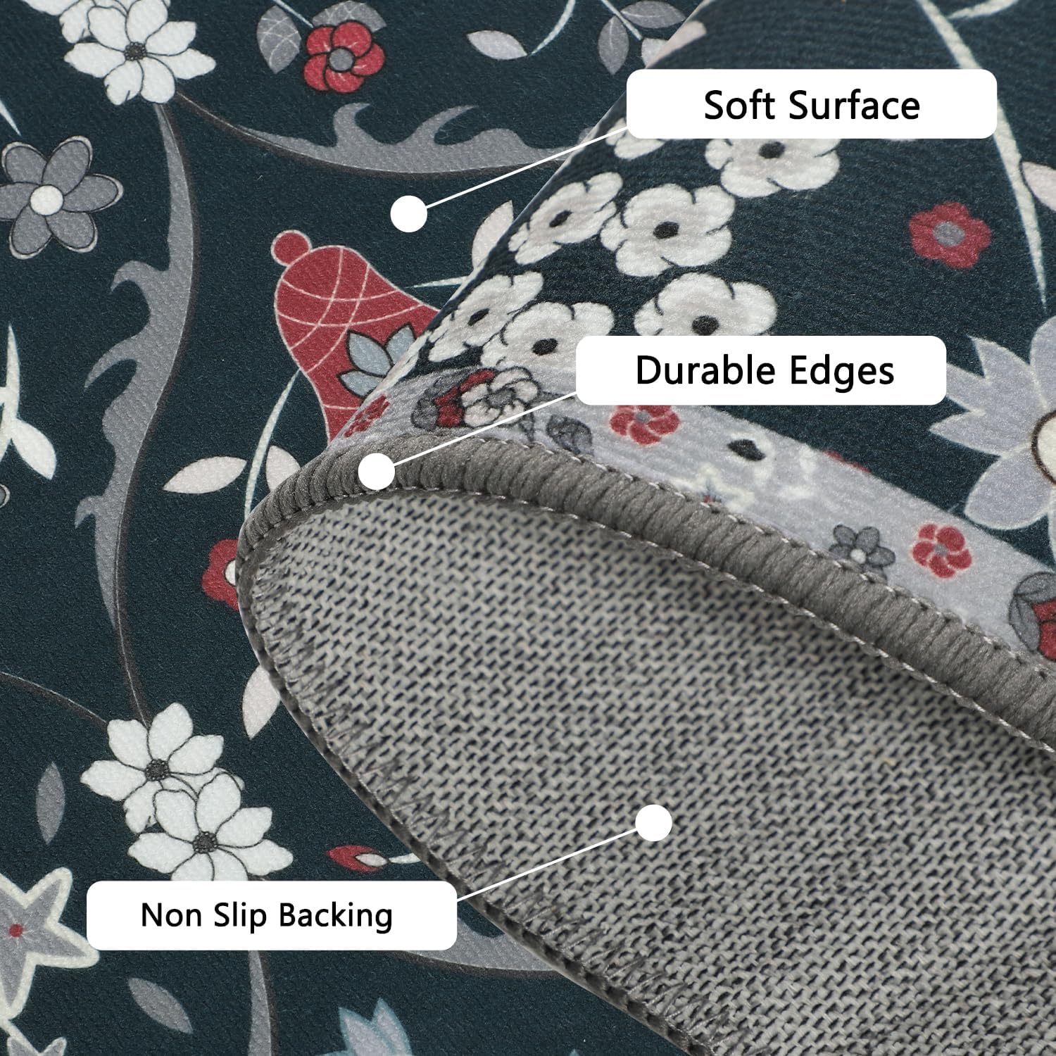 Moroccan Trellis Kitchen Rug Set of 3 Non Slip Floral Floor Mats E884889