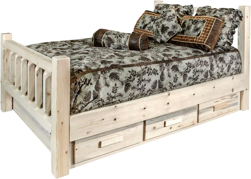 Twin Bed with Storage, Clear Lacquer Finish Q4129