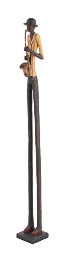 Polystone Musician Decorative Sculpture Tall Long Legged Jazz Band Home Decor Statues with Black Base Stand, Set of 4 Accent Figurines B370