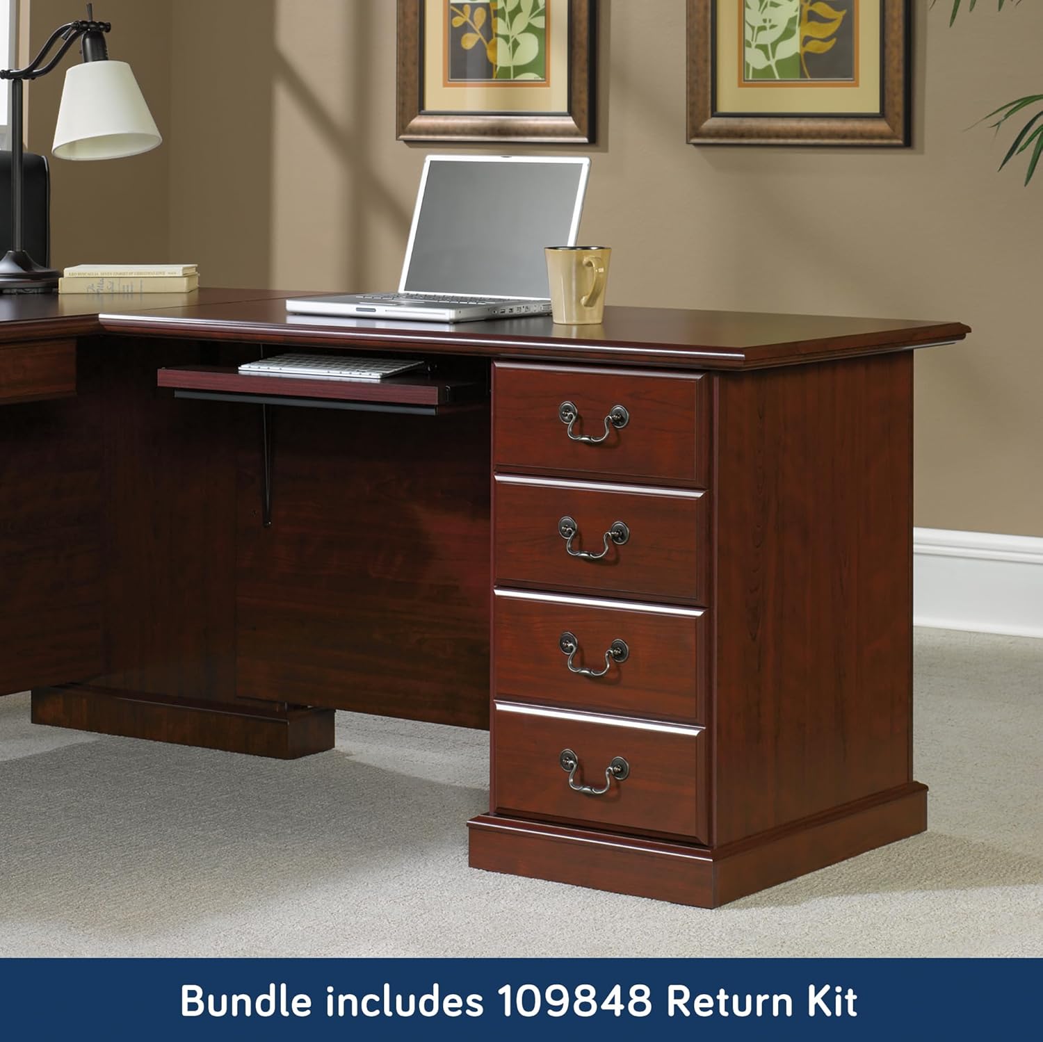 L-Shaped Desk with Office Hutch, Classic Cherry U7591