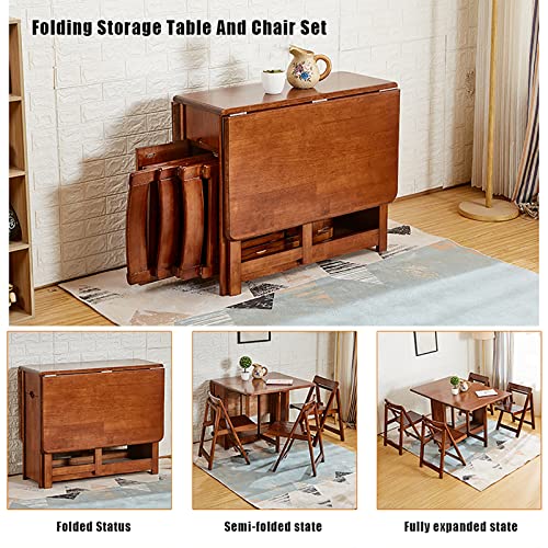 Drop Leaf Dining Table Set with 4 Chairs, Solid Wood for Small Spaces J894959