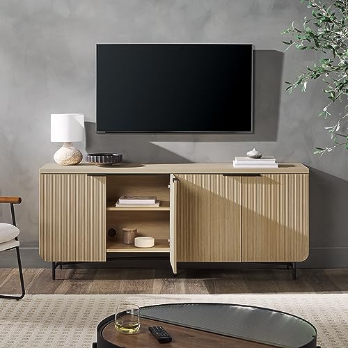 Scandinavian Grooved 4-Door Sideboard, 69 Inch, Black F832745