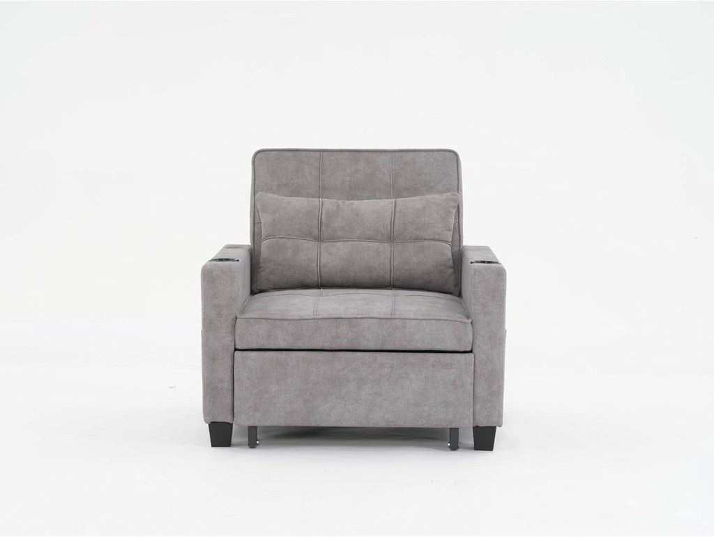 Convertible Chair Bed 3-in-1 Sleeper with USB Ports, Light Grey V2352