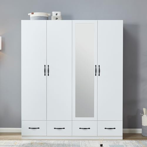 2 Door Wardrobe Cabinet with Storage Drawers and Hanging Rod, White U865